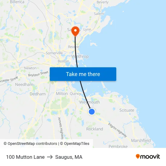 100 Mutton Lane to Saugus, MA map