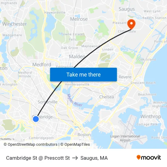 Cambridge St @ Prescott St to Saugus, MA map