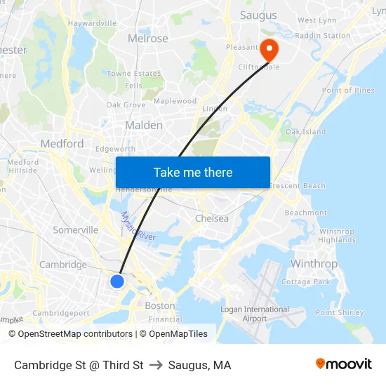 Cambridge St @ Third St to Saugus, MA map