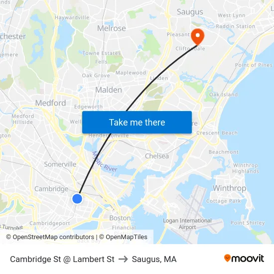 Cambridge St @ Lambert St to Saugus, MA map