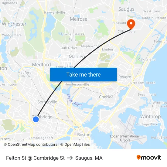 Felton St @ Cambridge St to Saugus, MA map