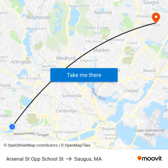 Arsenal St Opp School St to Saugus, MA map