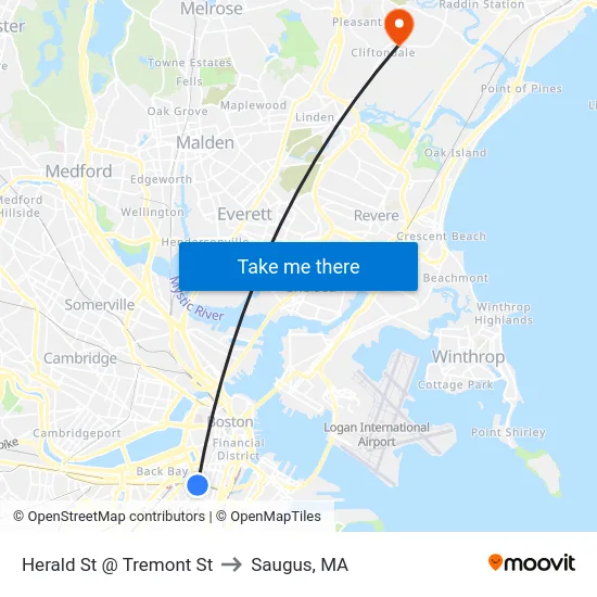 Herald St @ Tremont St to Saugus, MA map