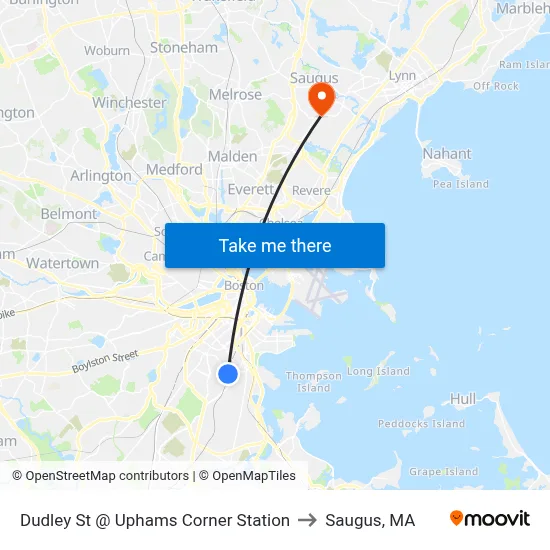 Dudley St @ Uphams Corner Station to Saugus, MA map