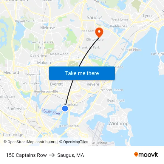 150 Captains Row to Saugus, MA map