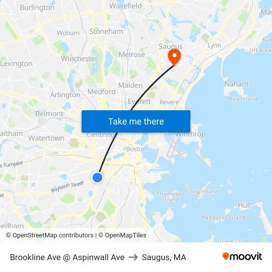 Brookline Ave @ Aspinwall Ave to Saugus, MA map
