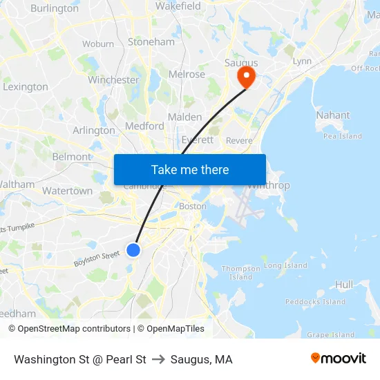 Washington St @ Pearl St to Saugus, MA map