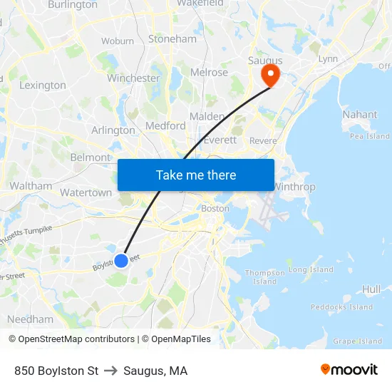 850 Boylston St to Saugus, MA map