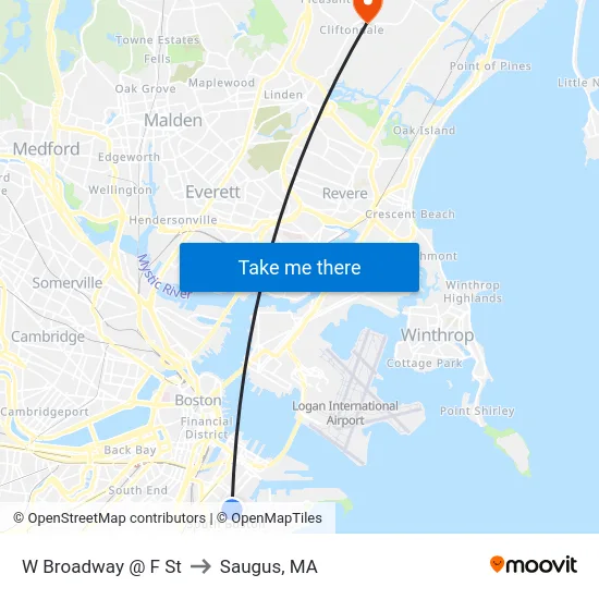 W Broadway @ F St to Saugus, MA map