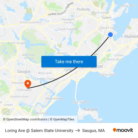 Loring Ave @ Salem State University to Saugus, MA map