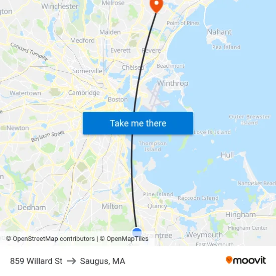 859 Willard St to Saugus, MA map