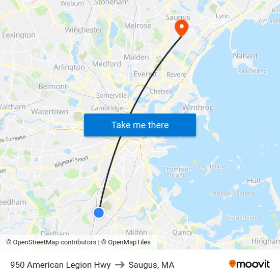 950 American Legion Hwy to Saugus, MA map