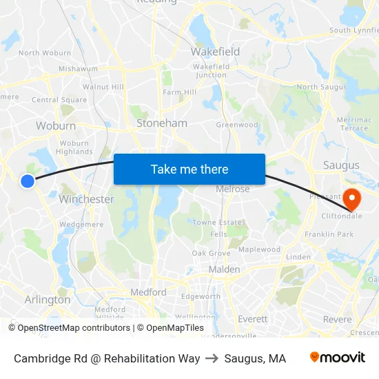 Cambridge Rd @ Rehabilitation Way to Saugus, MA map