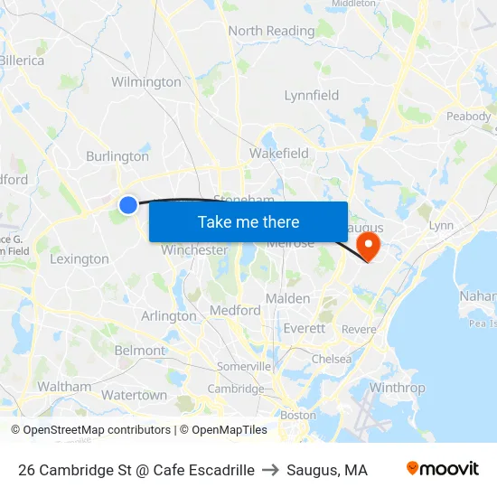 26 Cambridge St @ Cafe Escadrille to Saugus, MA map