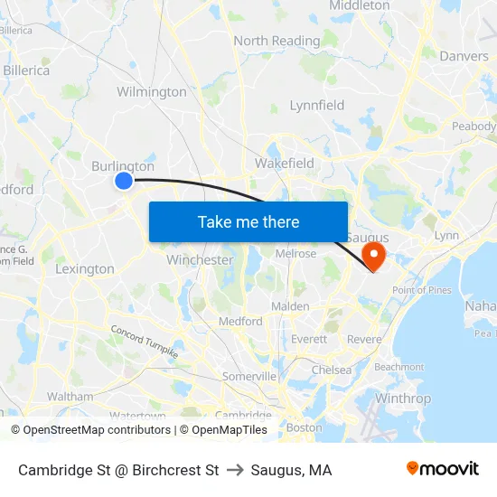 Cambridge St @ Birchcrest St to Saugus, MA map