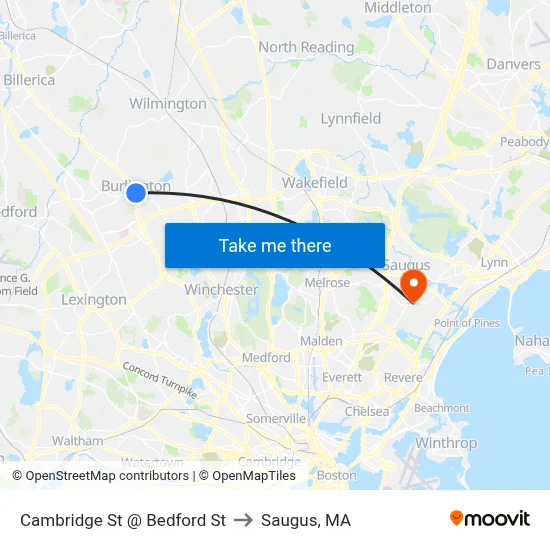 Cambridge St @ Bedford St to Saugus, MA map