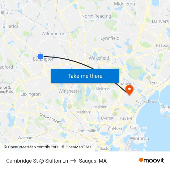 Cambridge St @ Skilton Ln to Saugus, MA map