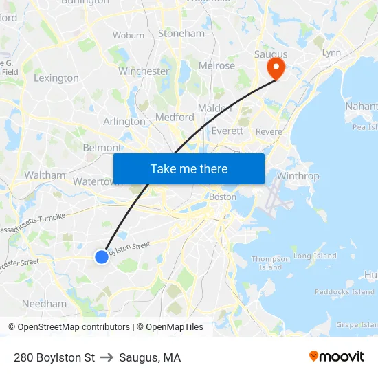 280 Boylston St to Saugus, MA map