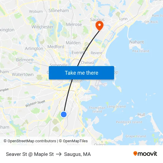 Seaver St @ Maple St to Saugus, MA map