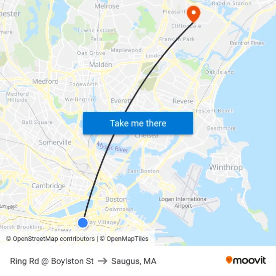 Ring Rd @ Boylston St to Saugus, MA map