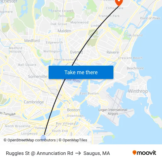 Ruggles St @ Annunciation Rd to Saugus, MA map