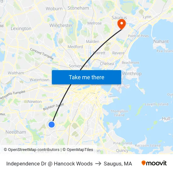 Independence Dr @ Hancock Woods to Saugus, MA map