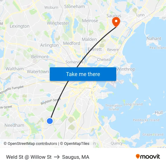 Weld St @ Willow St to Saugus, MA map