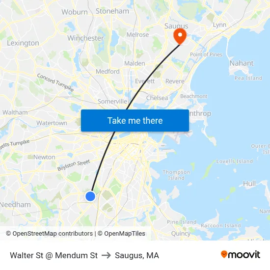 Walter St @ Mendum St to Saugus, MA map