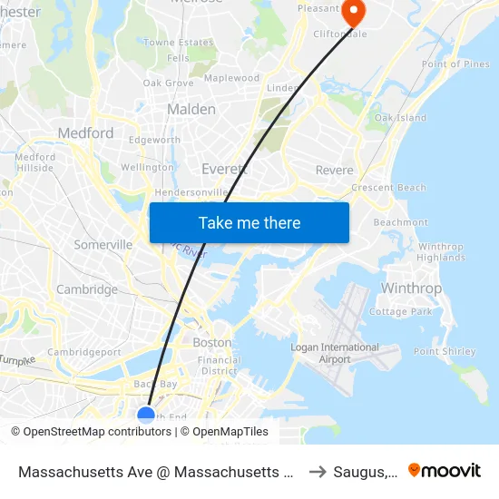 Massachusetts Ave @ Massachusetts Ave Station to Saugus, MA map