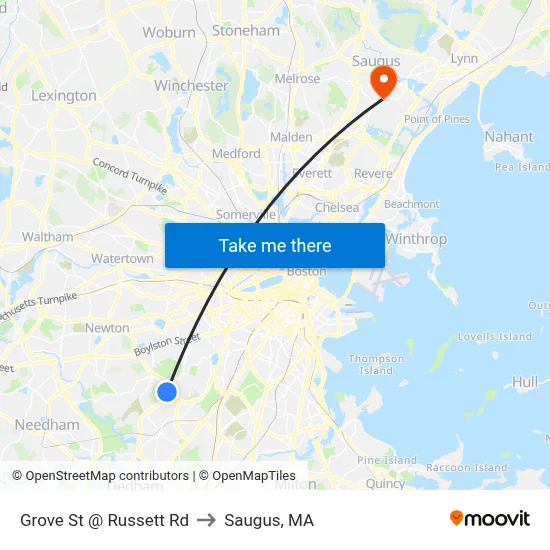Grove St @ Russett Rd to Saugus, MA map