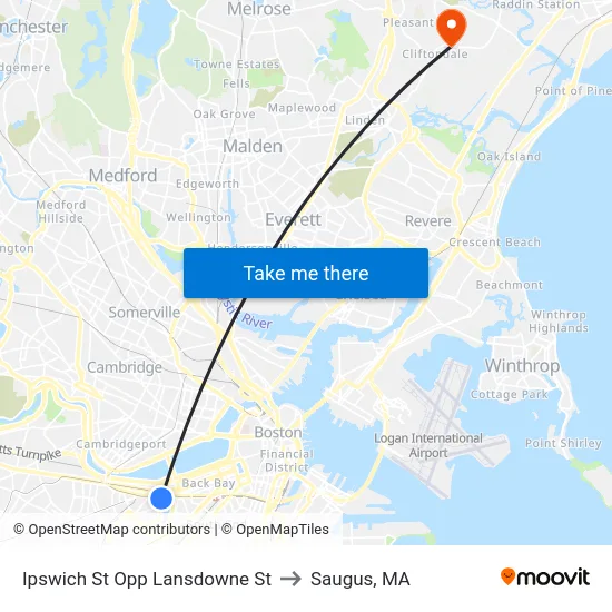 Ipswich St Opp Lansdowne St to Saugus, MA map