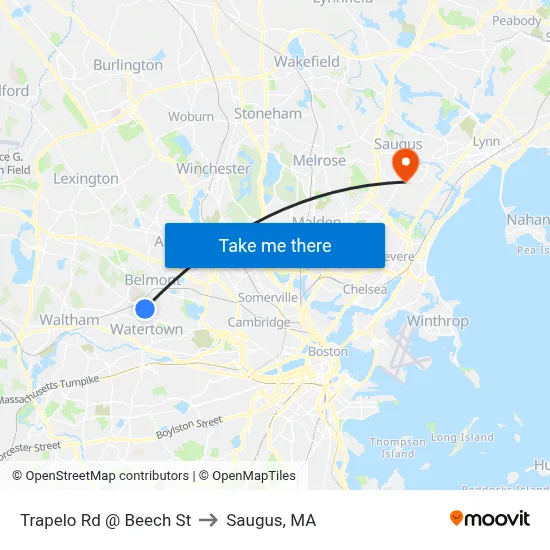 Trapelo Rd @ Beech St to Saugus, MA map