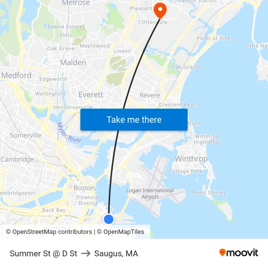 Summer St @ D St to Saugus, MA map