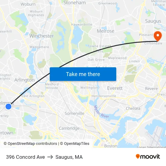 396 Concord Ave to Saugus, MA map