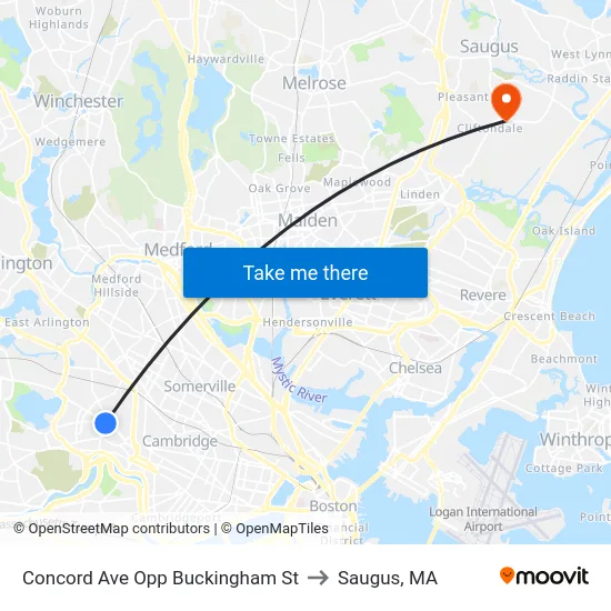 Concord Ave Opp Buckingham St to Saugus, MA map