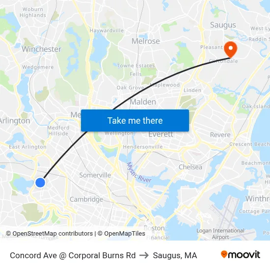 Concord Ave @ Corporal Burns Rd to Saugus, MA map
