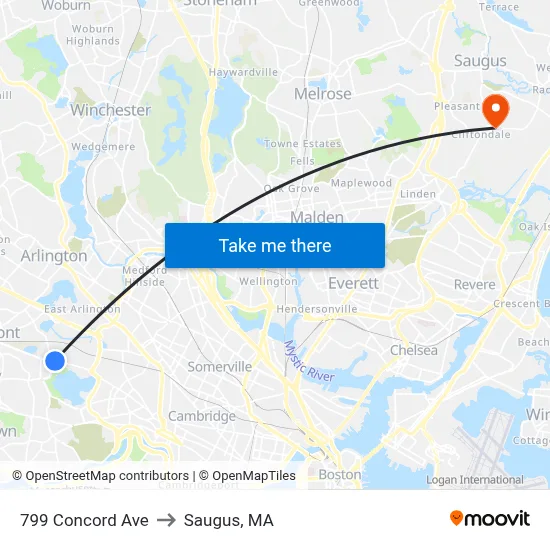 799 Concord Ave to Saugus, MA map