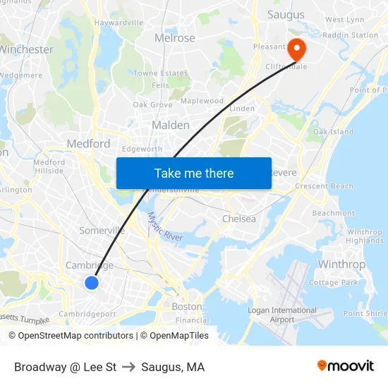 Broadway @ Lee St to Saugus, MA map