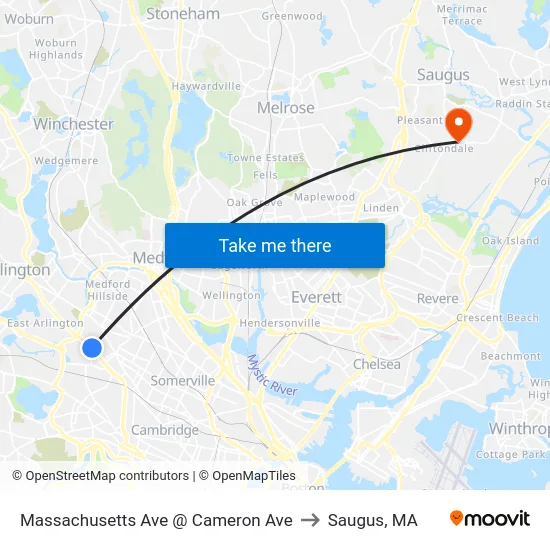 Massachusetts Ave @ Cameron Ave to Saugus, MA map