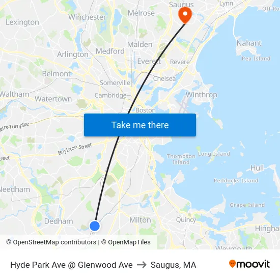 Hyde Park Ave @ Glenwood Ave to Saugus, MA map