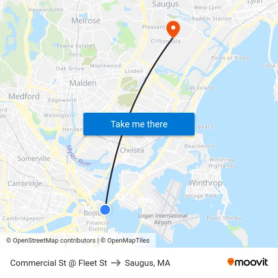 Commercial St @ Fleet St to Saugus, MA map