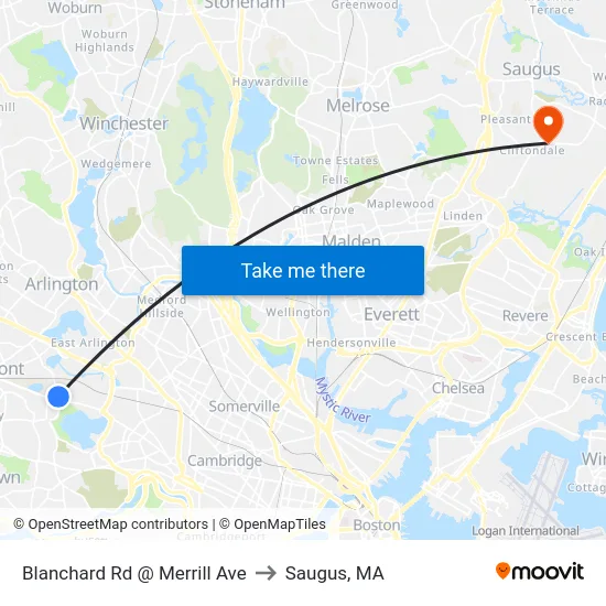 Blanchard Rd @ Merrill Ave to Saugus, MA map