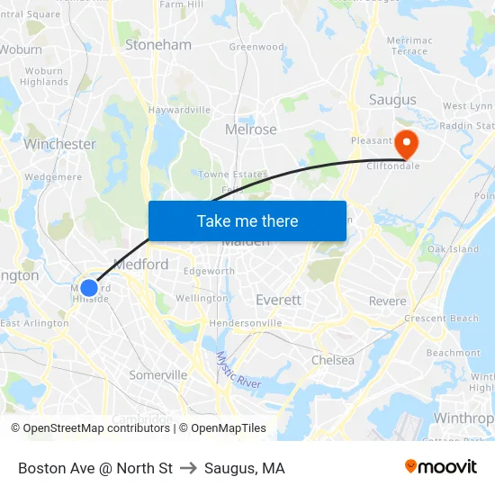 Boston Ave @ North St to Saugus, MA map