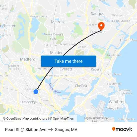Pearl St @ Skilton Ave to Saugus, MA map