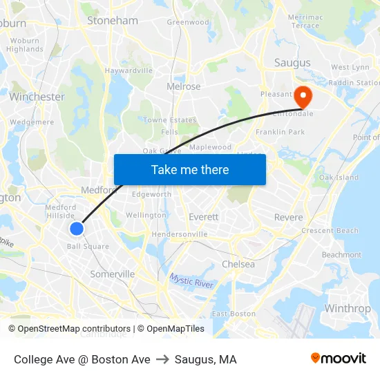 College Ave @ Boston Ave to Saugus, MA map