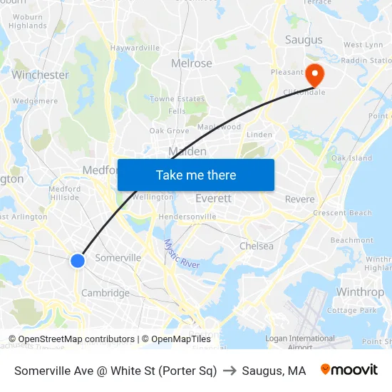 Somerville Ave @ White St (Porter Sq) to Saugus, MA map