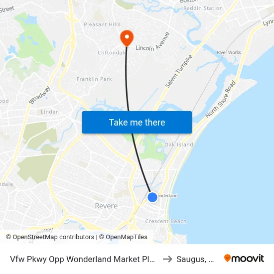 Vfw Pkwy Opp Wonderland Market Place to Saugus, MA map