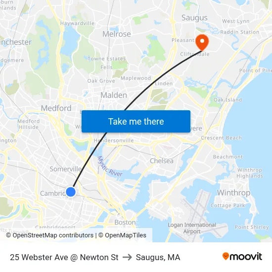 25 Webster Ave @ Newton St to Saugus, MA map