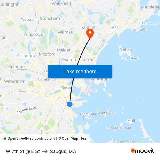 W 7th St @ E St to Saugus, MA map