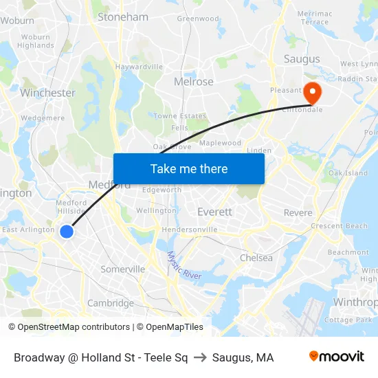 Broadway @ Holland St - Teele Sq to Saugus, MA map